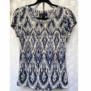 INC International Concepts Rhinestone Short Sleeve Geometric Top Size M